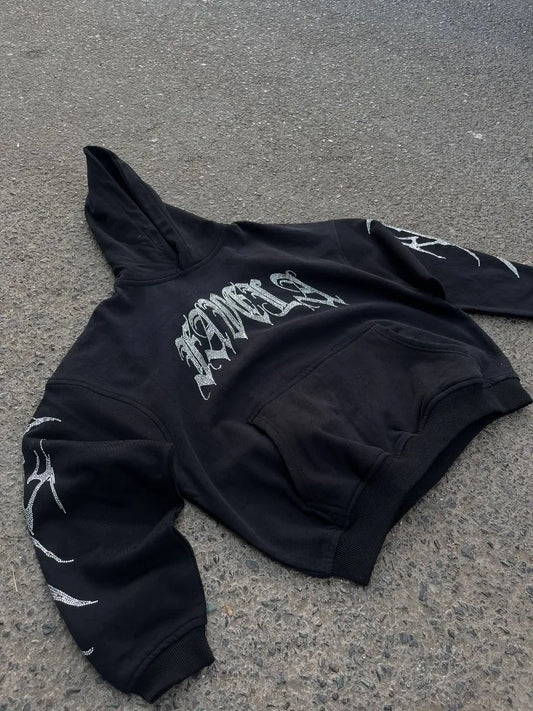 2025 Winter Trendy American Street Hip-Hop Rock Anime Printed Hoodie Men Y2k Gothic Punk Casual Loose Pullover Sweatshirt Women