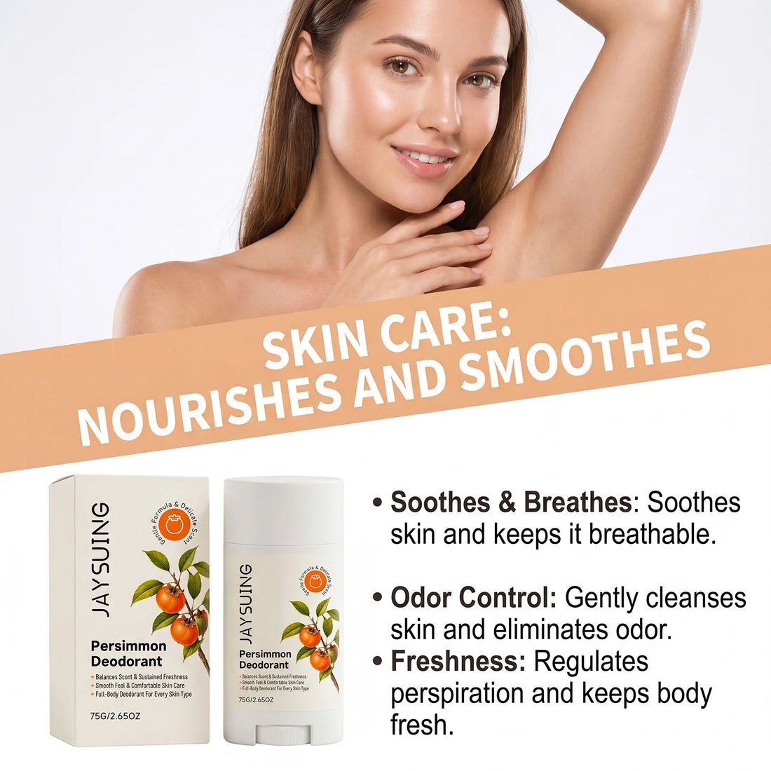 Persimmon Extract Underarm Deodorant Cream Stick Body Odor Neutralizer Soothing Underarm Care For Bad Smell Sweat Odor Removal