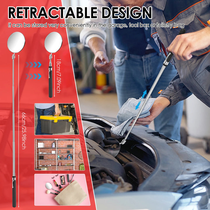 5 piezas Espejo de inspección giratorio 360° Espejos telescópicos ajustables Extensible Herramientas para mecánicos Espejo de inspección Mango telescópico Herramientas de reparación