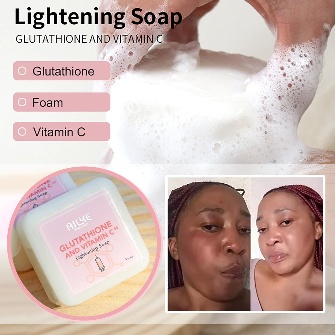 AILKE Whitening Skin Care Set, With Glutathion Vitamin C, Brighter Smoother Skin, Reduce Dark Spots, Clean Skin, Moisturizing Halalzen