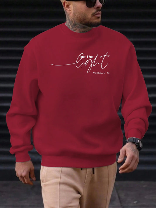 Men's Comfy Warm Round Neck Sweatshirt BE THE LIGHT Pattern Printing 2025 New Trending Fashion Casual High Quality Top Clothing
