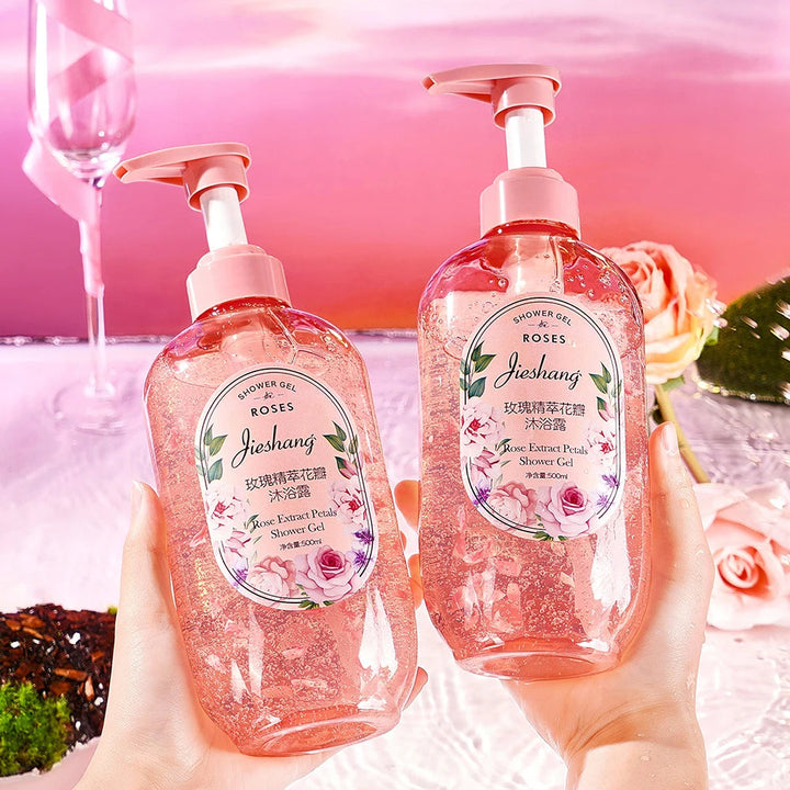500ml Rose Extract Petal Essential Oil Shower Gel Deep Cleansing Long lasting Fragrance Moisturizing Aromatic Body Care Bath Halalzen