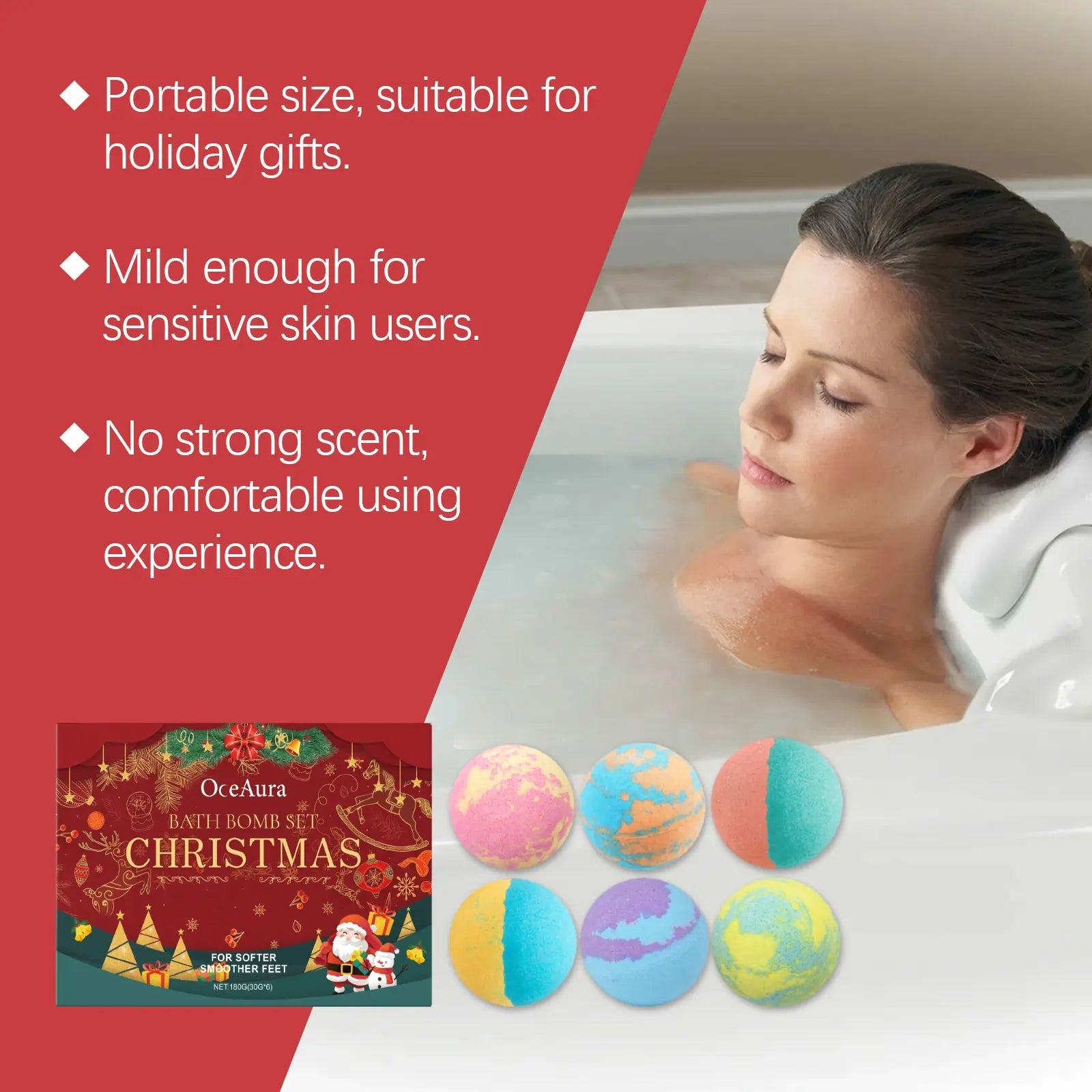 Christmas Colored Fizzy Long-Lasting Scent Bath Bomb Gift Set Gentle Cleansing and Exfoliating Handmade Moisturize Bath Bomb Halalzen