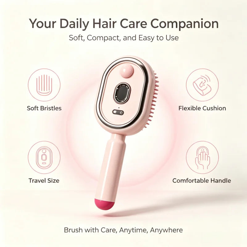 Mini Pink Cloud Air Cushion Hair Brush,Soft Scalp Massage Comb,Anti‑Tangle Travel Hairbrush,Pocket Styling Tool for Women Girls