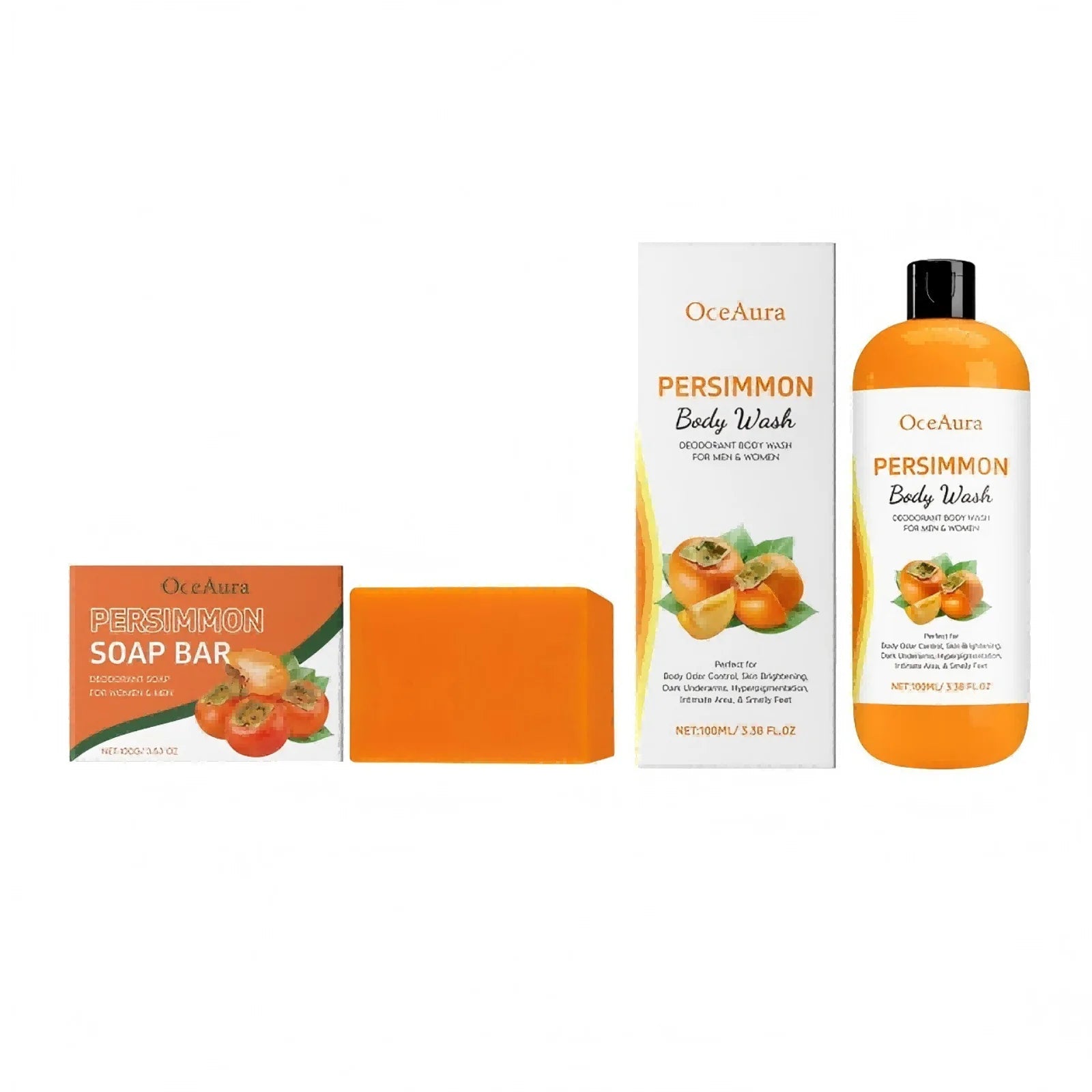 OceAura Persimmon Body Wash Moisturizing Skin Cleaning Smooth Soft Body Odor Remover Bath Products Exfoliating Shower Gel 100ml Halalzen