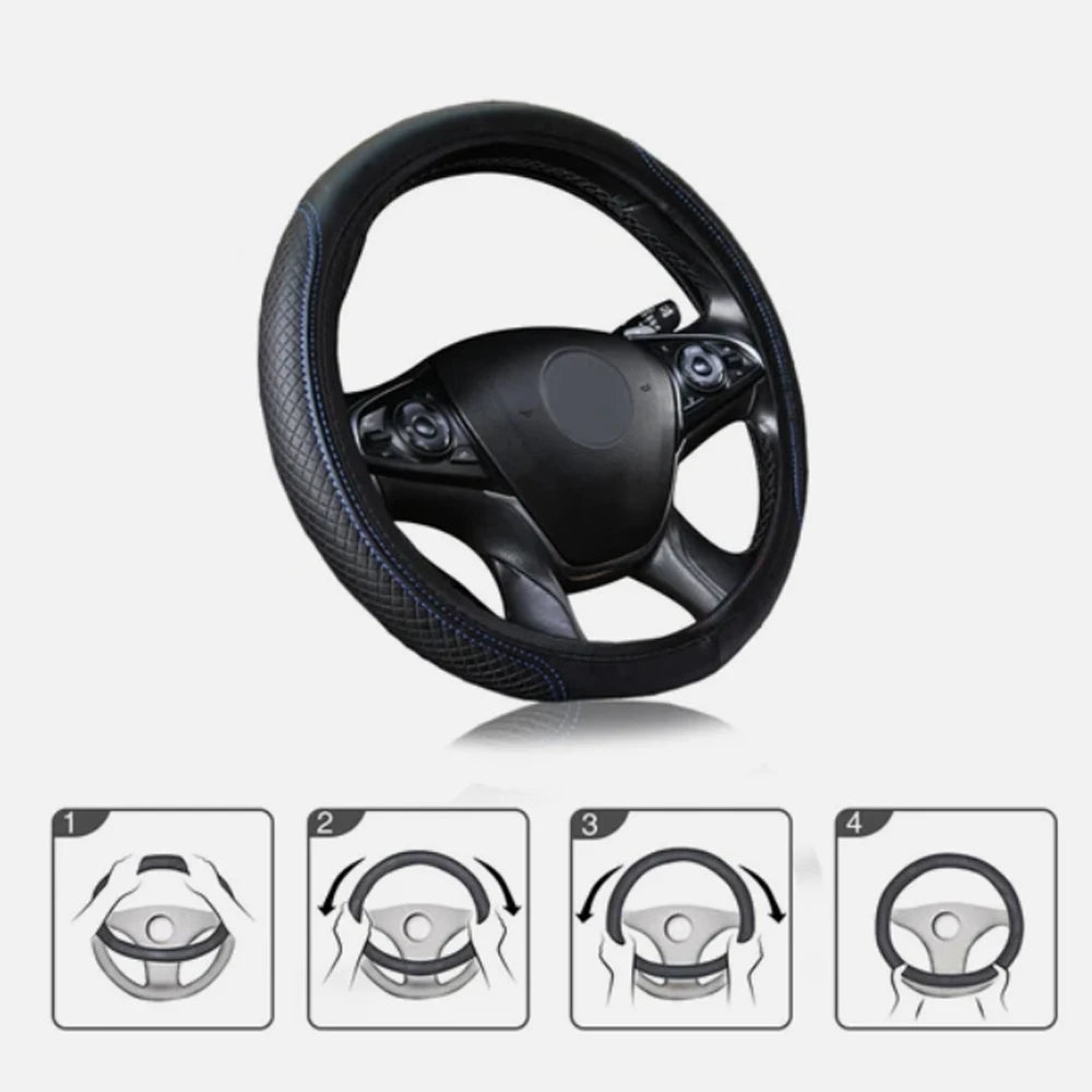 Share Car Steering Wheel Cover Leather Good Grip Car Accessories For 15"/37-38CM