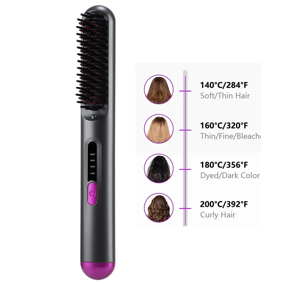 Cordless Hair Straightener Brush 3 Temperature Electric Negative Ions Ceramic Anti-Scald Heated Comb Hair Styling Tools Halalzen
