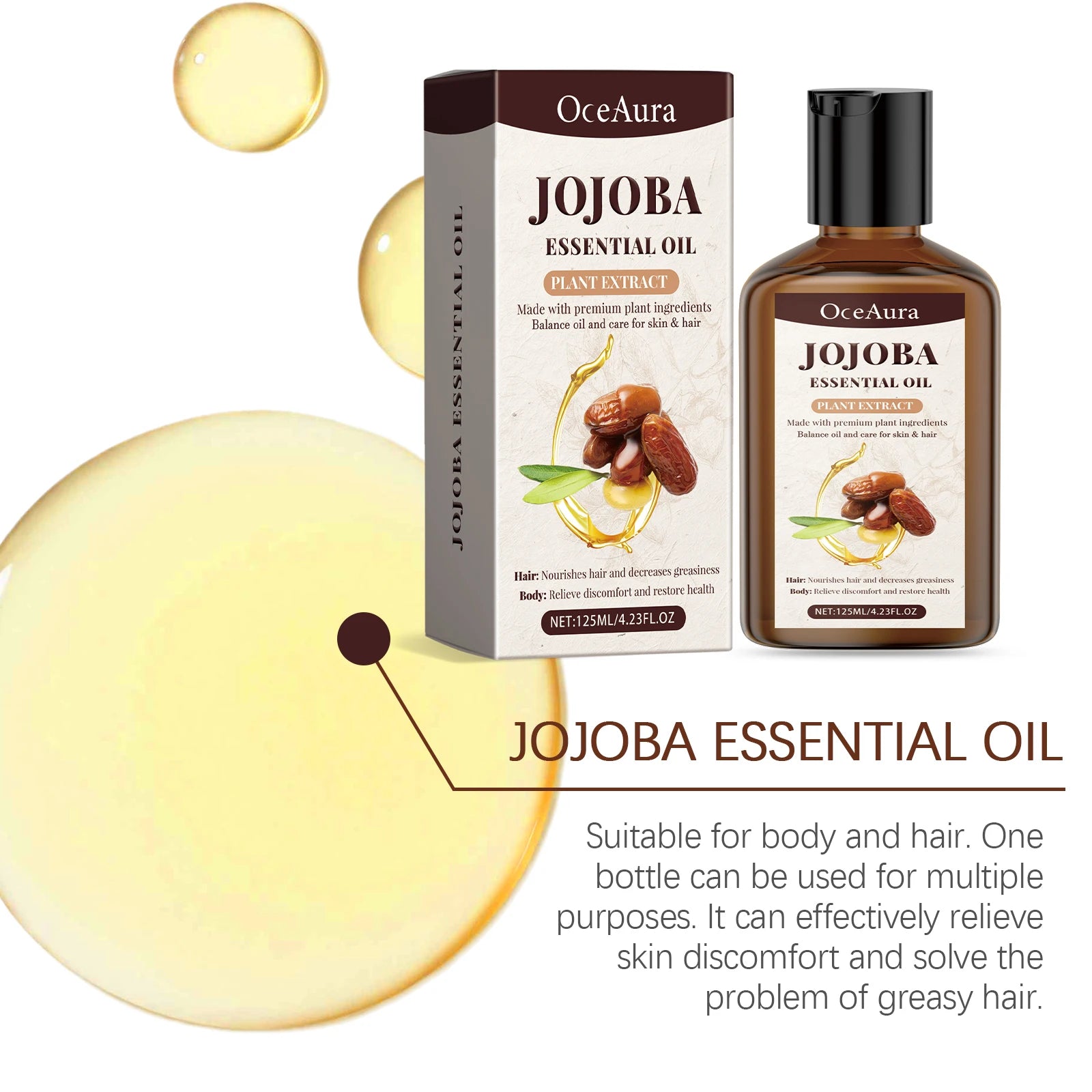 OceAura Jojoba Essential Oil for Hair & Body Deep Moisturizing Nourishing Soothing Redness Itching Relieving Hair Body Care Oil