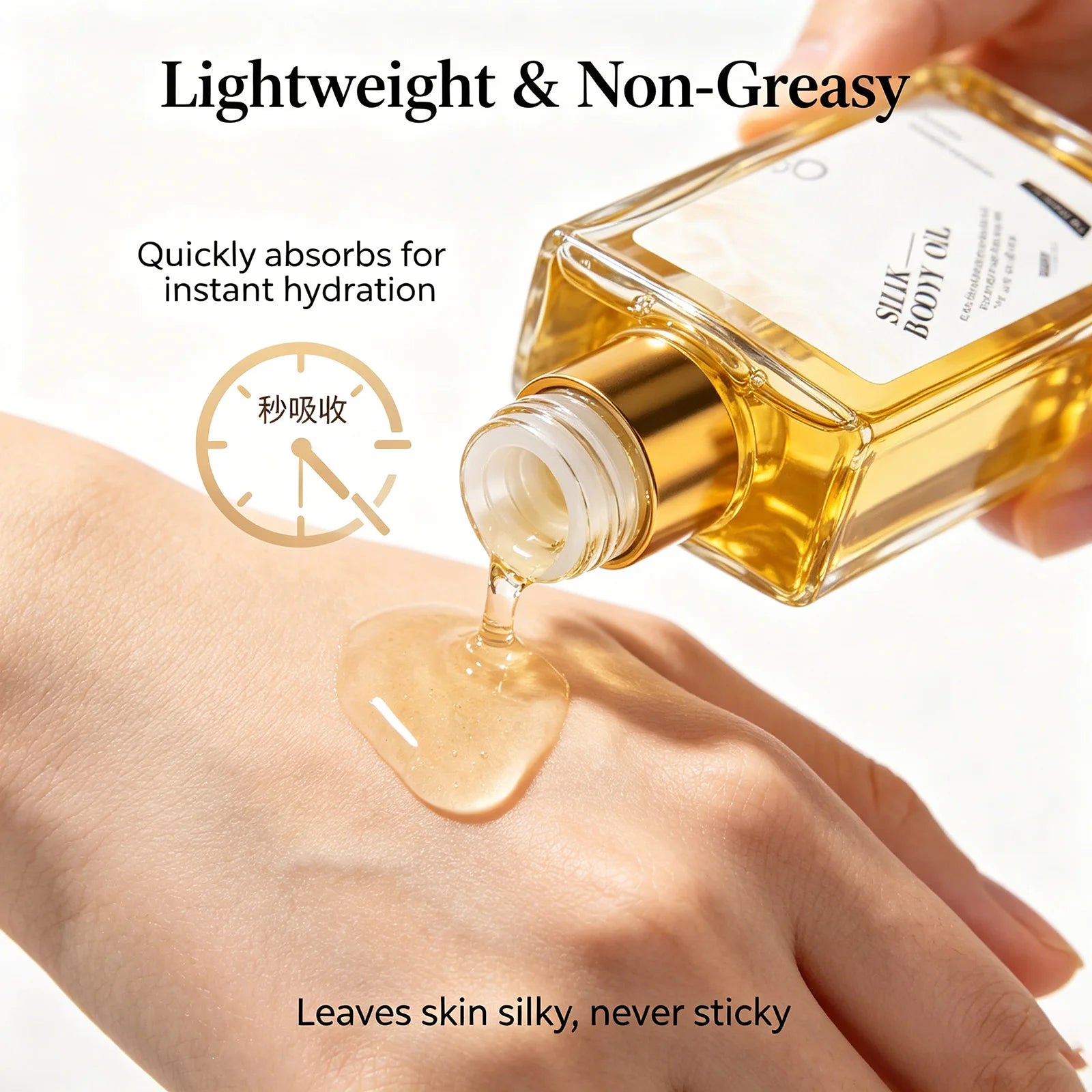 Silk Body Oil Moisturizing Skin Oil for Chest Thigh & Body Smooth Rejuvenation Massage Oil Body Care with Scent Luxuriou Dry Oil