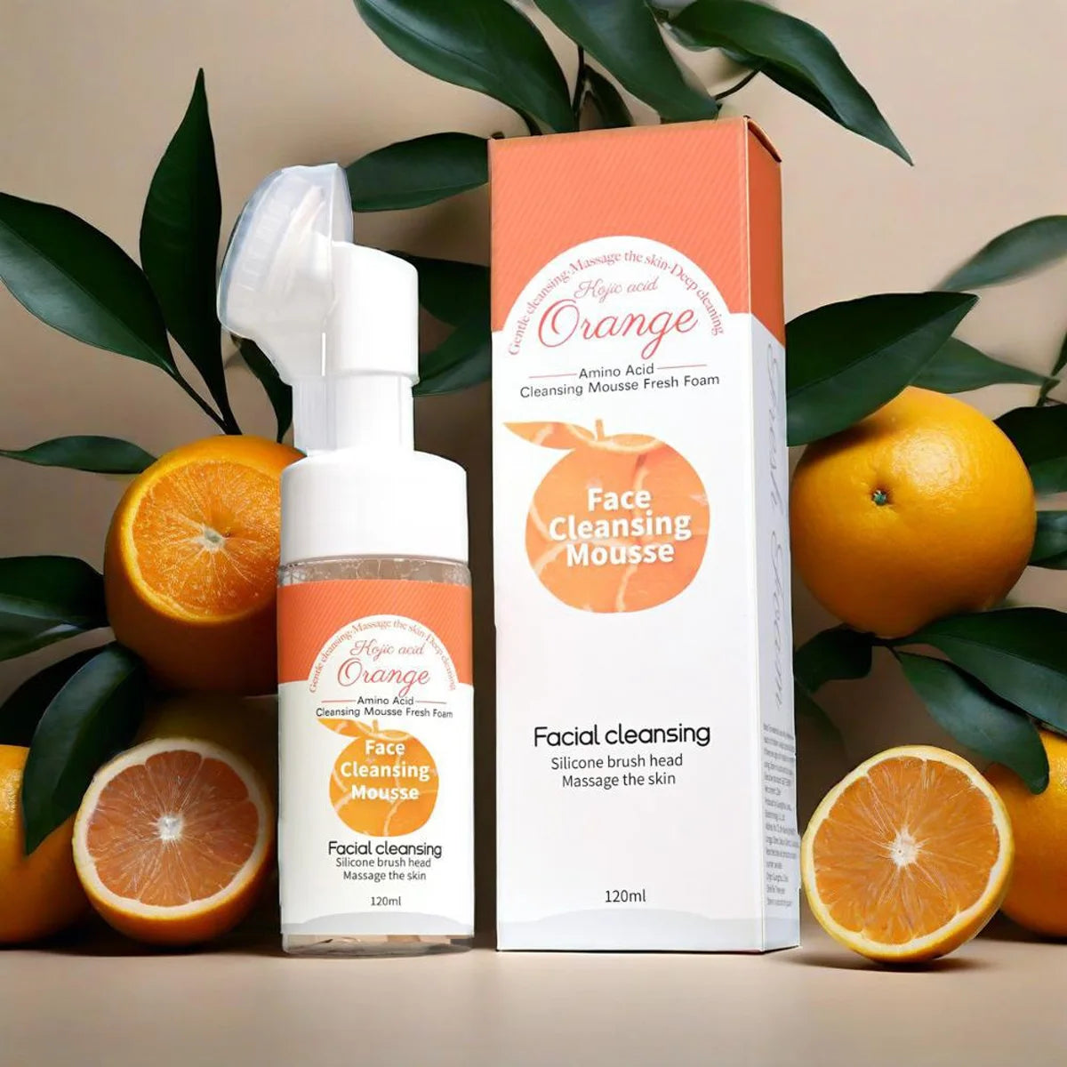 Vc Orange Cleansing Mousse, Silicone Soft Brush Head Cleanses Face, Natural Ingredients Gently Moisturize Skin Halalzen
