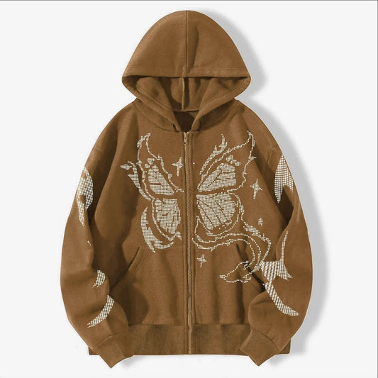 Hoodies Y2k Women Fashion Casual Monogram Print Long Sleeve Drawstring Hooded Sweatshirt Butterfly 2000s Clothes Y2k