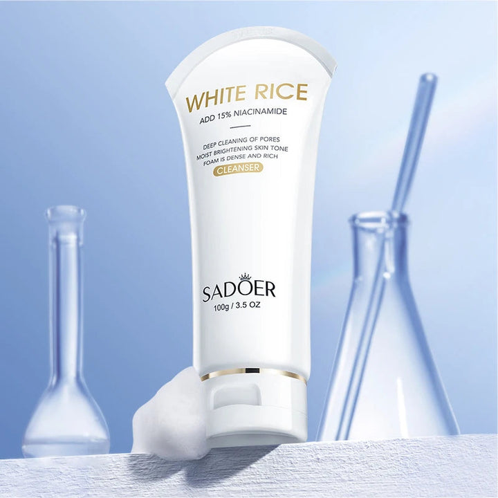 SADOER White Rice Nicotinamide Whitening Facial Cleanser Moisturizing Anti-Aing Anti Wrinkles Face Wash Foam Cleanser Skin Care Halalzen