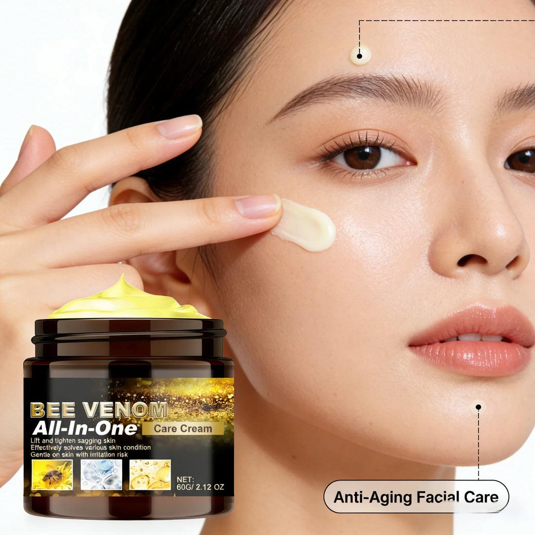 Bee Venom Wrinkle Removal Cream Tighten Skin Elasticity Enhancement Deep Hydration All in One Tea Tree Oil Body Moisturizer 60g
