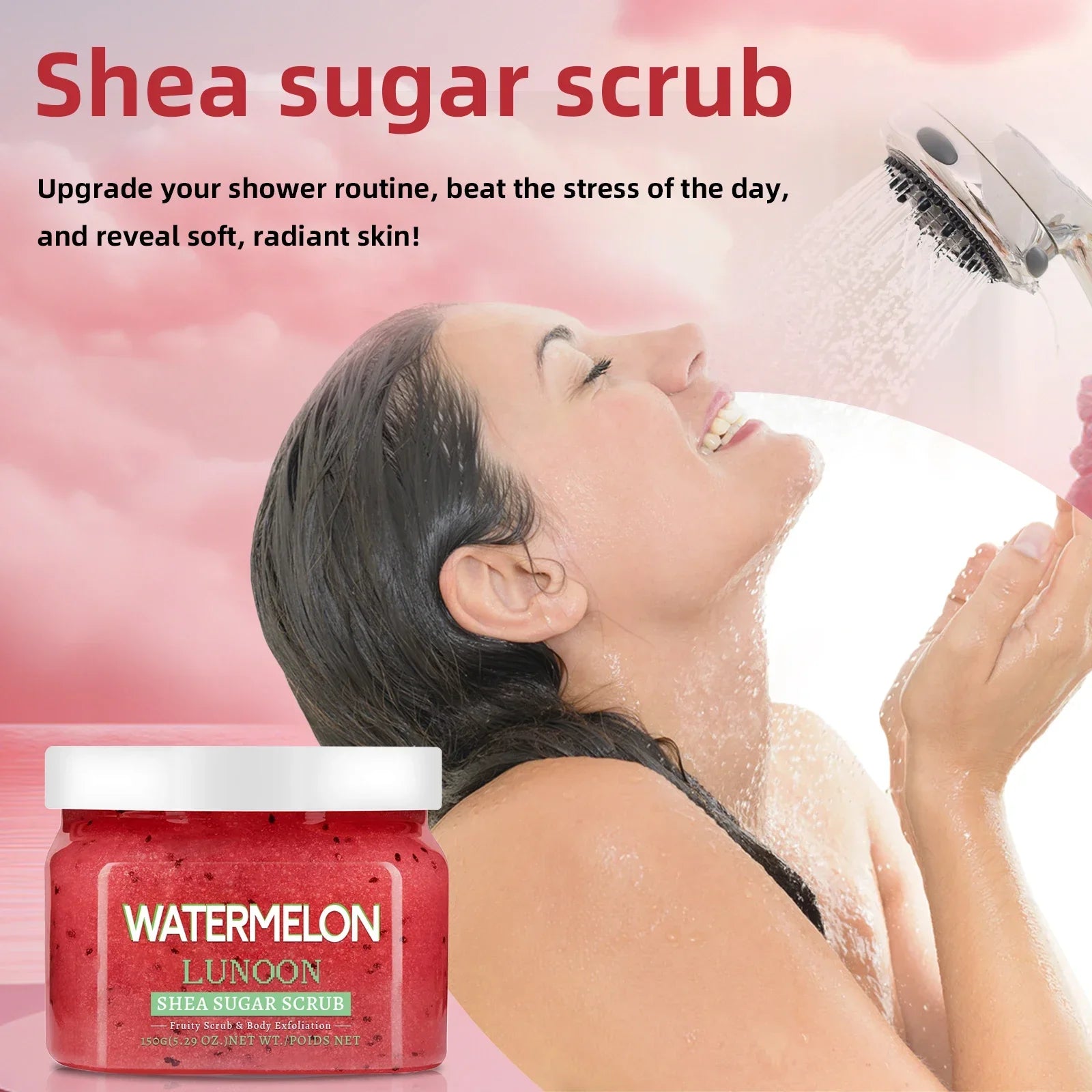 Watermelon Shea Butter Sugar Scrub 150g - Natural Exfoliator for Smooth, Hydrated Skin on Elbows, Knees, Back & Legs.