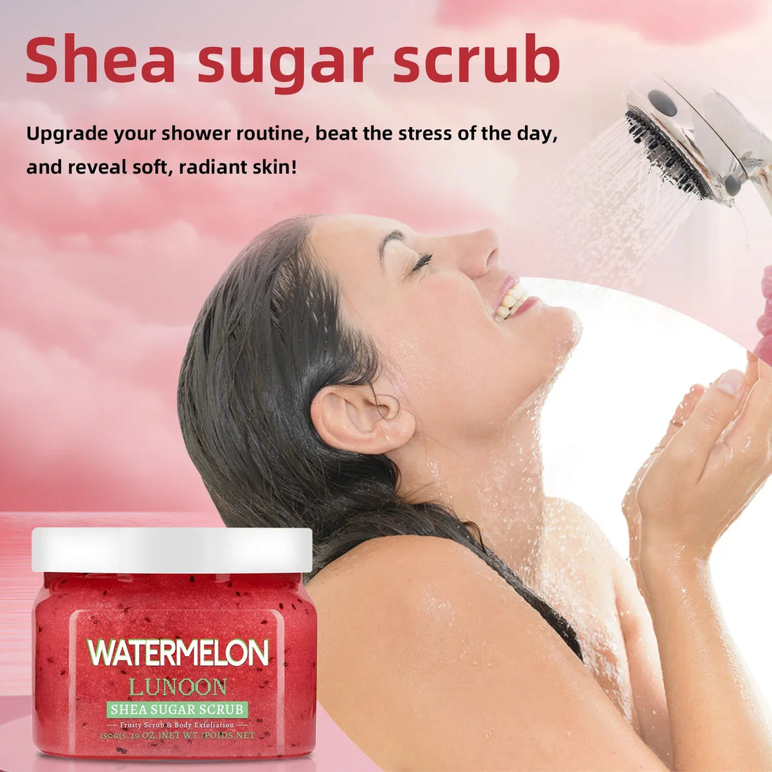 Watermelon Shea Butter Sugar Scrub 150g - Natural Exfoliator for Smooth, Hydrated Skin on Elbows, Knees, Back & Legs.