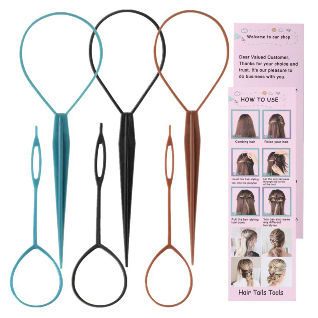 6pcs Ponytail Creator Plastic Loop Styling Tools Black Pony Topsy Tail Clip Hair Braid Maker Styling Tool For Women Girl