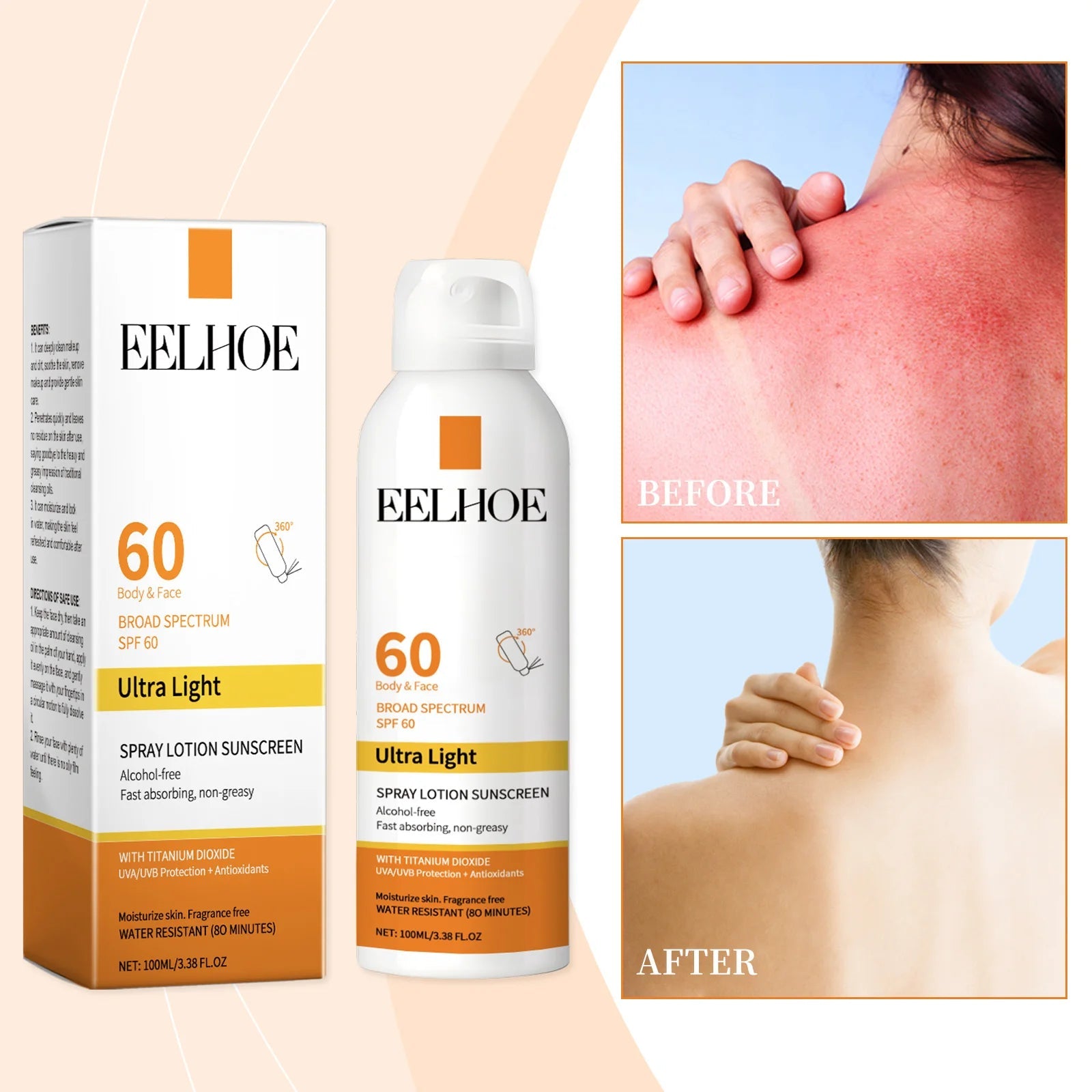 EELHOE Sun Protection Face Spray, Hydrating Moisturizer with UV Filter Lightweight Daily SPF60 Mist for Sensitive Skin Oil-Free Halalzen