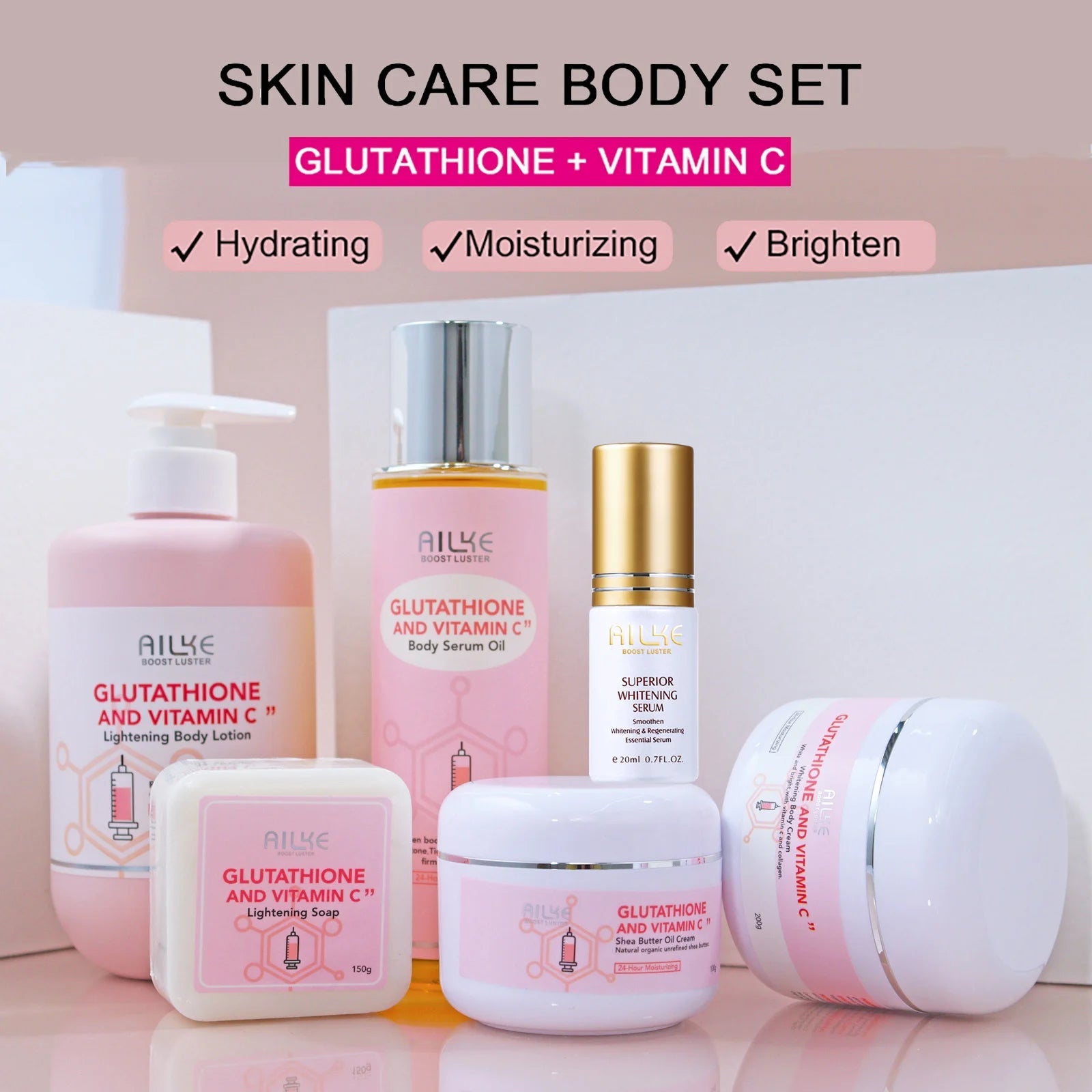 AILKE Whitening Skin Care Set, With Glutathion Vitamin C, Brighter Smoother Skin, Reduce Dark Spots, Clean Skin, Moisturizing Halalzen
