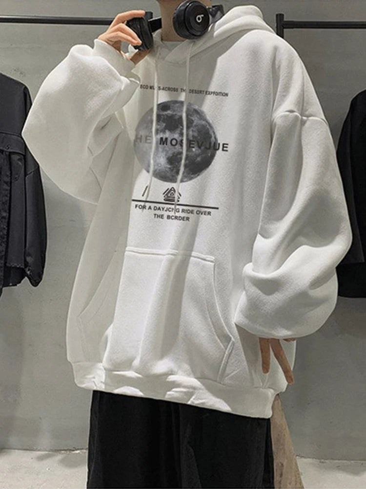 Goth Moon Graphic Print Y2K Hoodies Men Hip Hop Fashion Pullovers Hoody Autumn Streetwear Fleece Baggy Hooded Sweatshirts