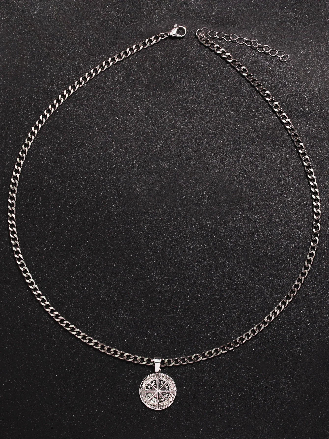 Men's Silver Color Punk Style Metal Chain Necklace Pendant Compass Shape Star Fashion Men's Necklace Jewelry