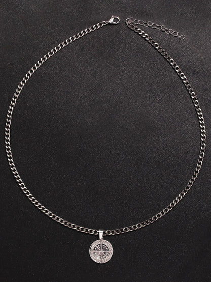 Men's Silver Color Punk Style Metal Chain Necklace Pendant Compass Shape Star Fashion Men's Necklace Jewelry