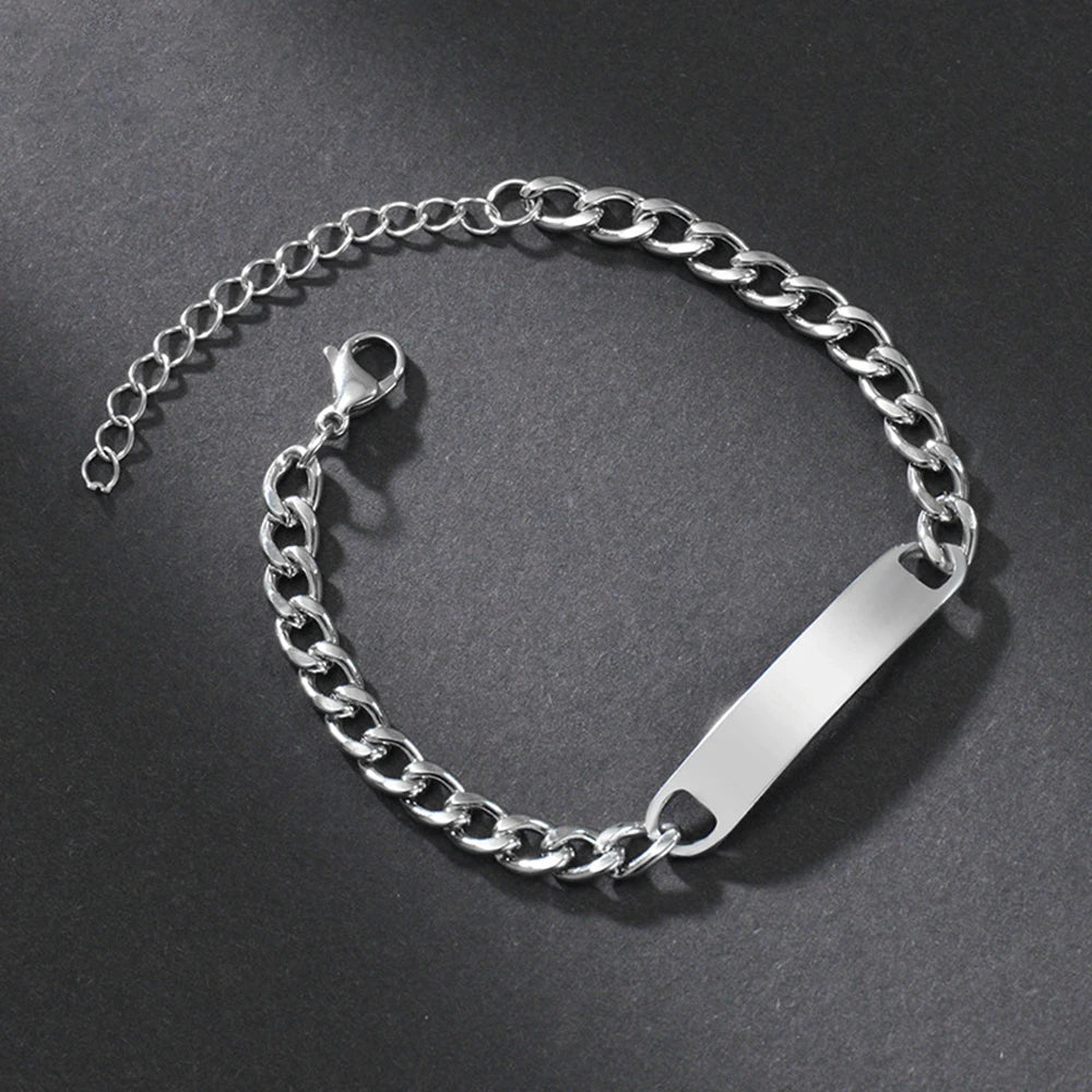 Custom Logo Name Engrave Bracelet Personalized Nameplate Stainless Steel Thick Hand Chain Custom Couple Men Women Jewelry Gift