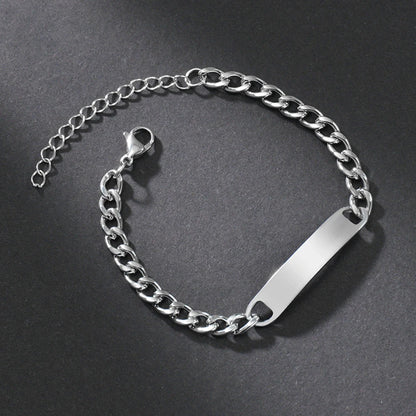 Custom Logo Name Engrave Bracelet Personalized Nameplate Stainless Steel Thick Hand Chain Custom Couple Men Women Jewelry Gift