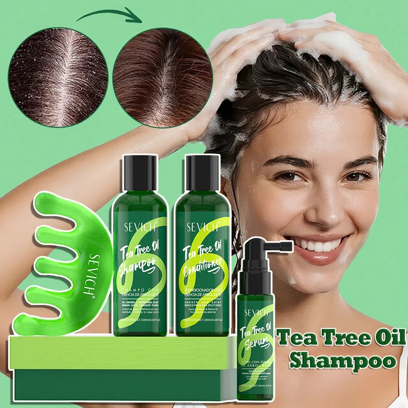 Tea Tree Essence Shampoo Hair Conditioner Set Deep Cleaning Moisturizing Scalp Strengthening Nourish Shiny Anti Hair Loss Care Halalzen