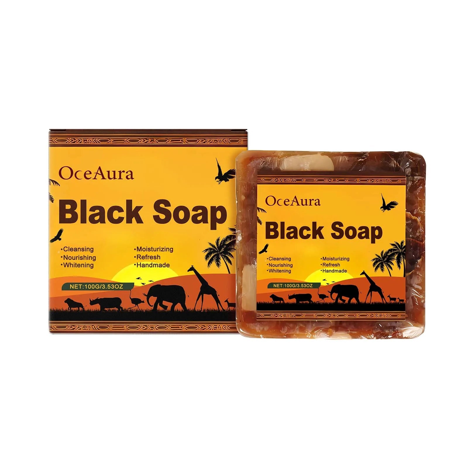 OceAura Lightening Black Soap Oil Control Pore Shrinking Moisturizing Skin Handmade Organic Cocoa Butter Body Cleaning Soap Bar Halalzen