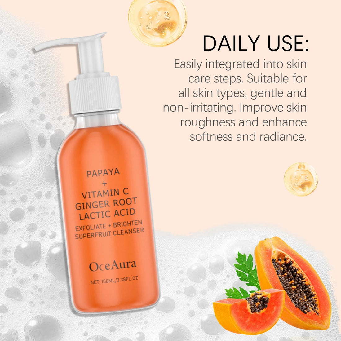 Papaya Face Wash Deep Exfoliating Oil Control Prevents Acne & Blackheads Brightening Pore Minimizing Cleanser For All Skin Types Halalzen