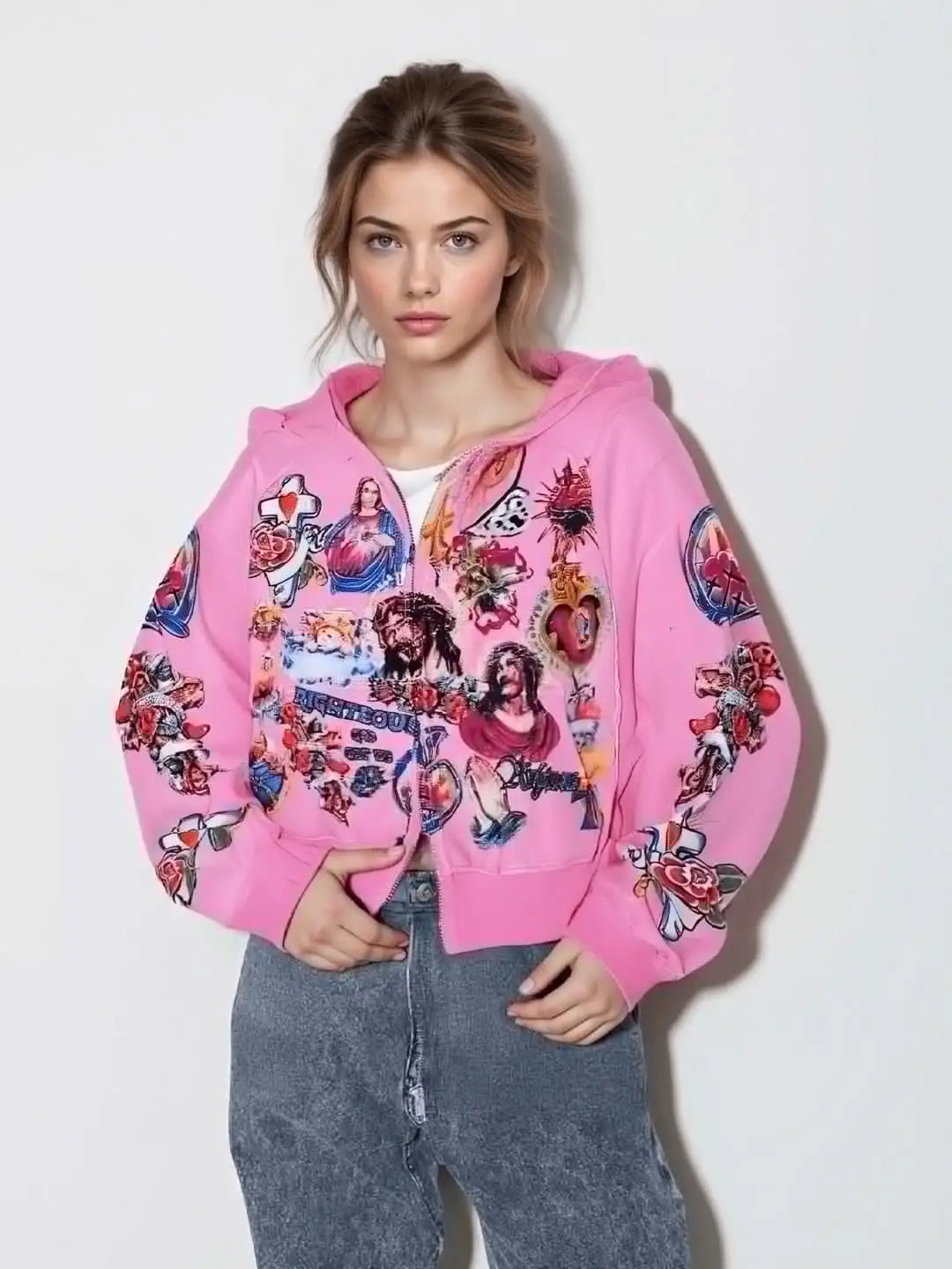 Jesus Hoodie Sweatshirt Y2K Letters Printed Retro Gothic Rock Hoodie Harajuku Loose Versatile Sweatshirt