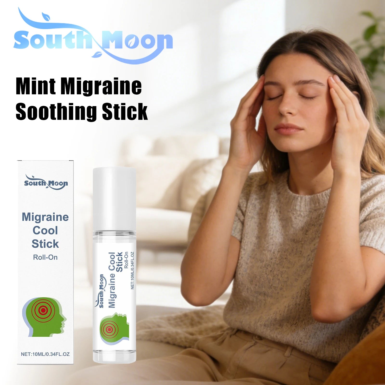 South Moon Migraine Relief Stick Cool Soothing Relieve Headache Reduce Stress Caring Physical Health Portable Body Alleviate Gel