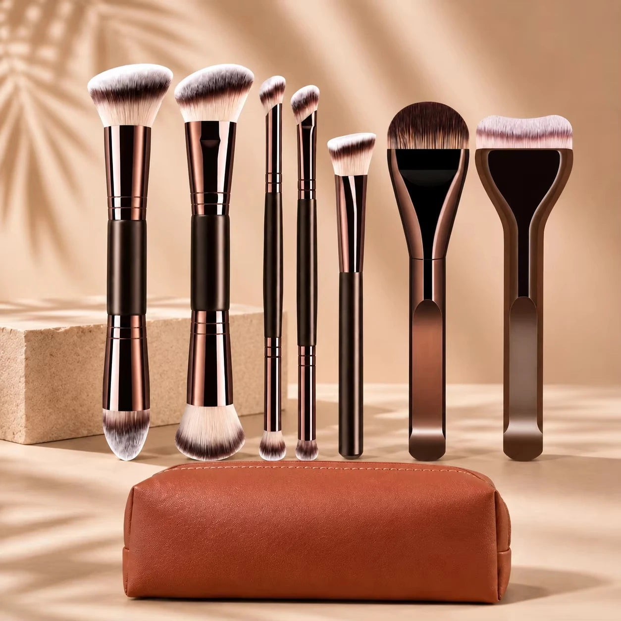 Professional Dual-Ended Makeup Brush Set with Foundation, Contour, Blush, Powder, Eyeshadow and Concealer Brushes, Soft Syntheti