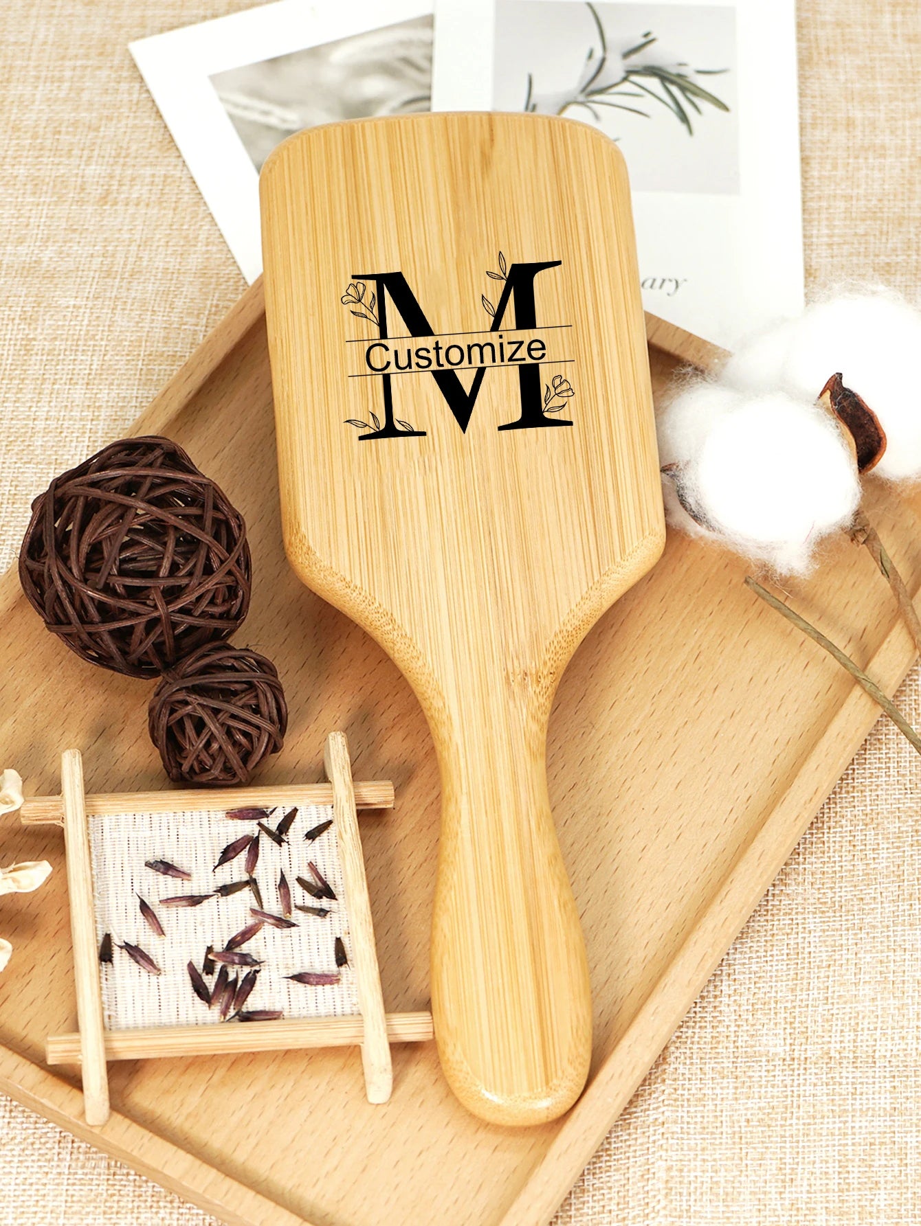 Custom Boar Bristle Natural Bamboo Hair Brush Air Cushion Hairbrush Detangling Scalp Massage Comb Salon Barber Styling Tools