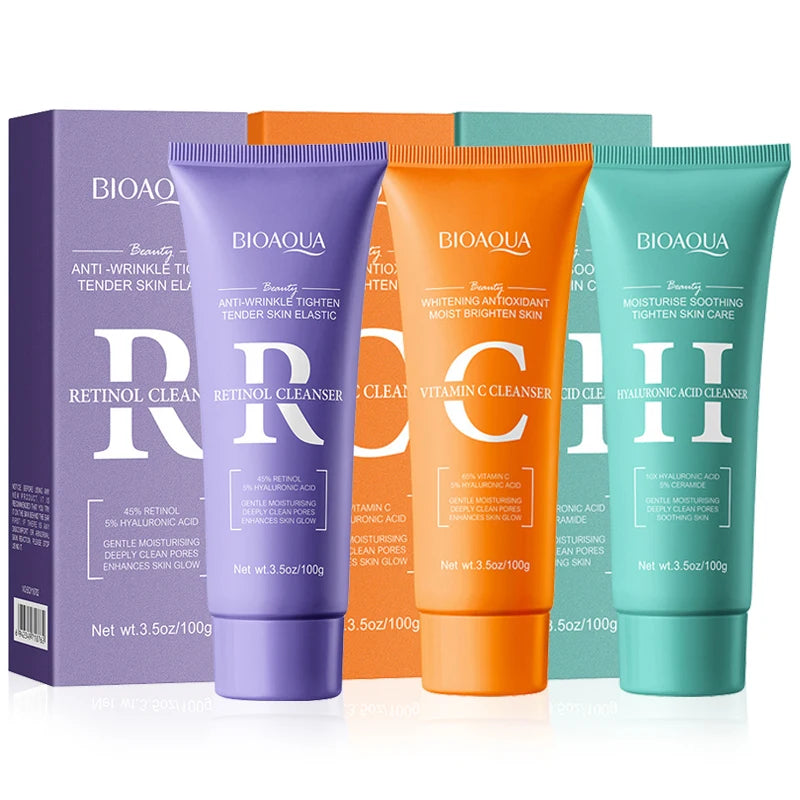 BIOAQUA Hyaluronic Acid Retinol Vitamin C Facial Cleanser Oil Control Moisturizing Face Wash Foam Face Cleanser Skin Care Halalzen
