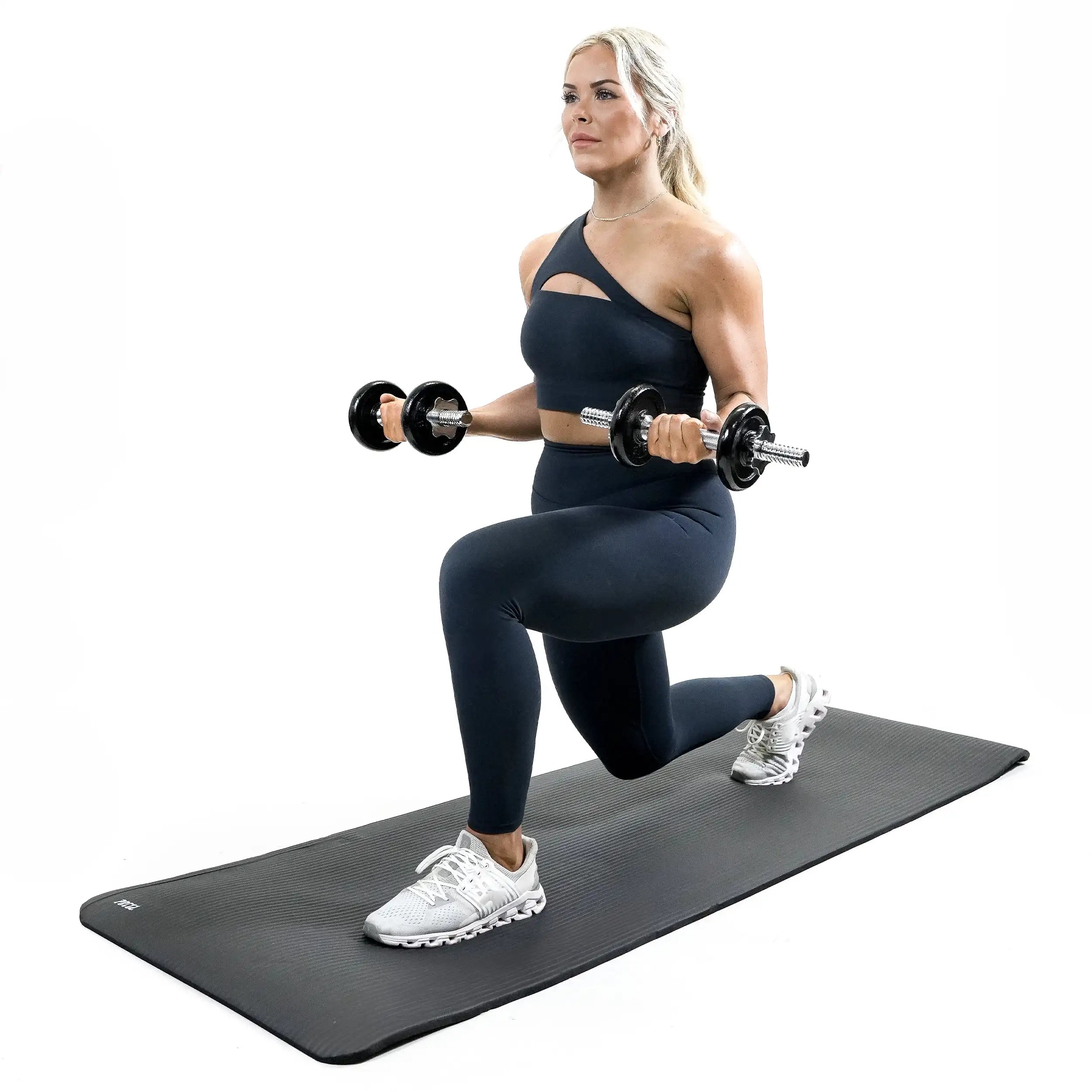 All-Purpose 12mm Thick Exercise Mat, 72x24 Inch NBR Foam, Non-Slip Yoga Mat with Carry Strap, for Home Gym, Fitness, Black