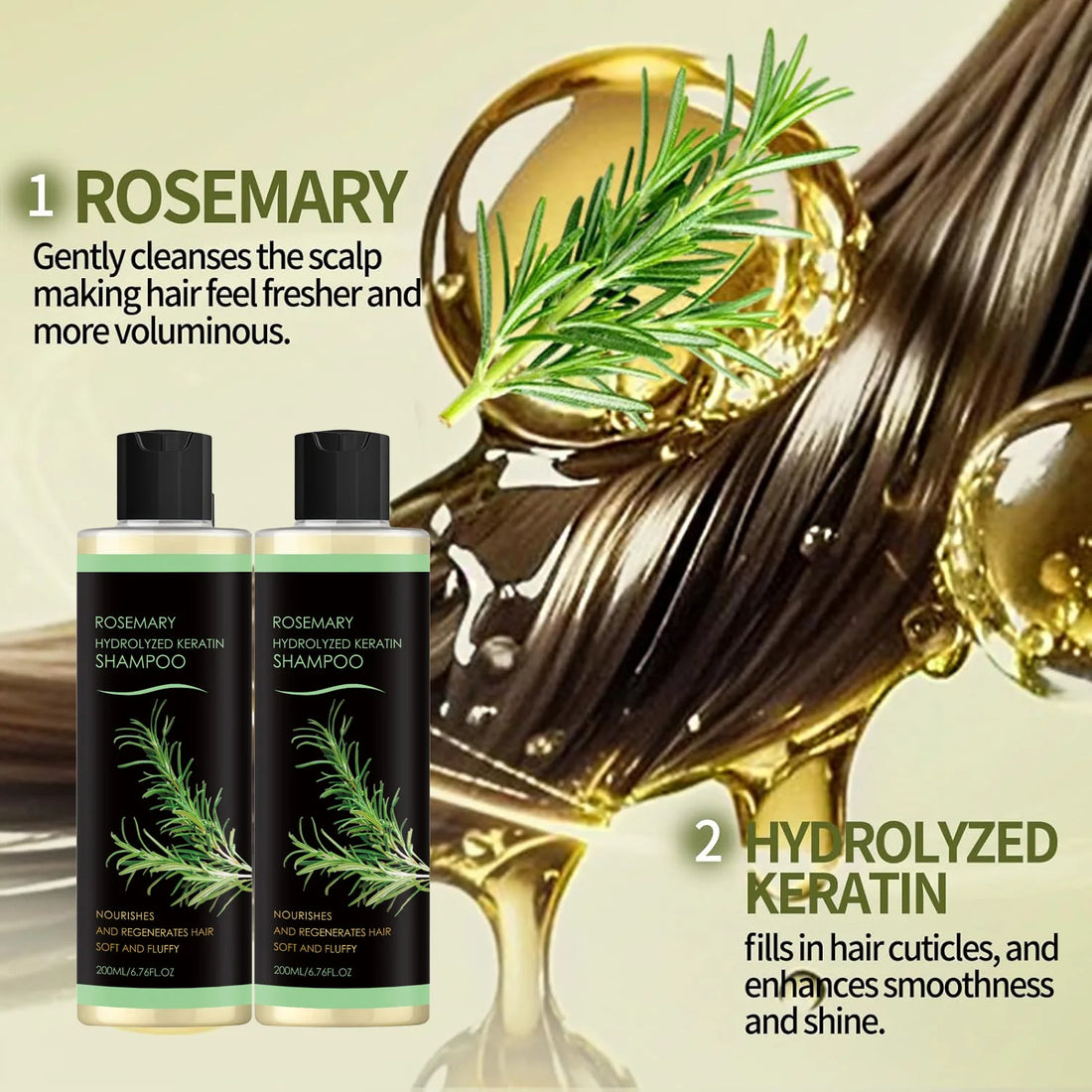 Rosemary Hair Growth Shampoo/Conditioner/Essential Oil Hydrolyzed Keratin natural extract of rosemary Nourishes Regenerates Hair