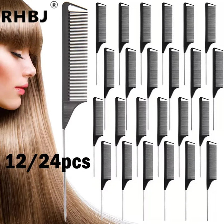 6/12/24Pcs Professional Hair Comb Heat Resistant Medium Cutting Carbon Comb Salon Antistatic Barber Styling Brush Tools Halalzen