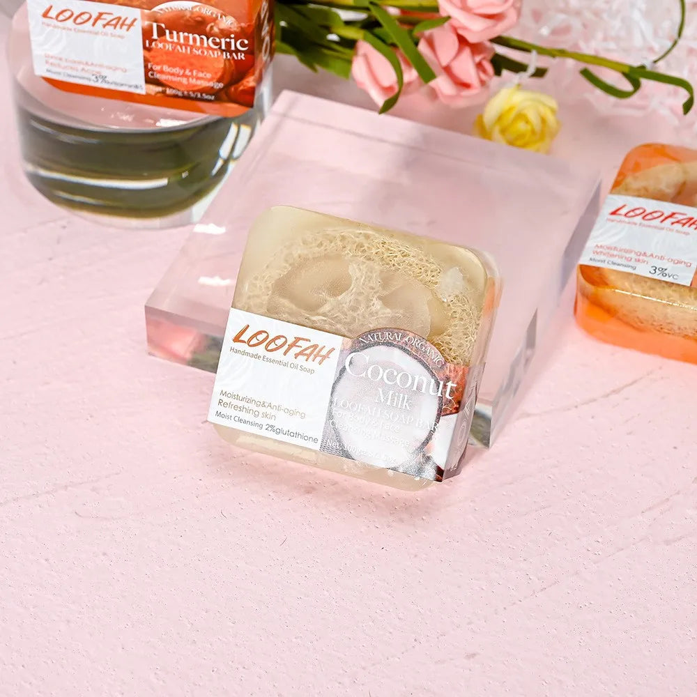 loofah Coconut essential oil soap, added with glutathione, suitable for cleaning and moisturizing the whole body, rich, delicate Halalzen