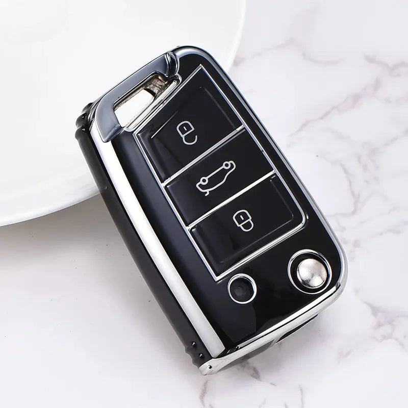 Car TPU Key Case Cover For VW Volkswagen Golf 7 MK7 Tiguan MK2 T-roc T-cross Skoda Octavia Kodiaq Karoq Seat Ateca Leon Fob