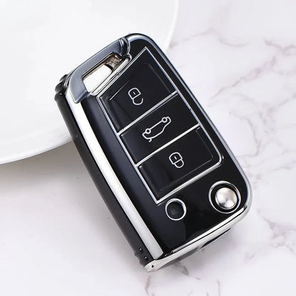 Car TPU Key Case Cover For VW Volkswagen Golf 7 MK7 Tiguan MK2 T-roc T-cross Skoda Octavia Kodiaq Karoq Seat Ateca Leon Fob