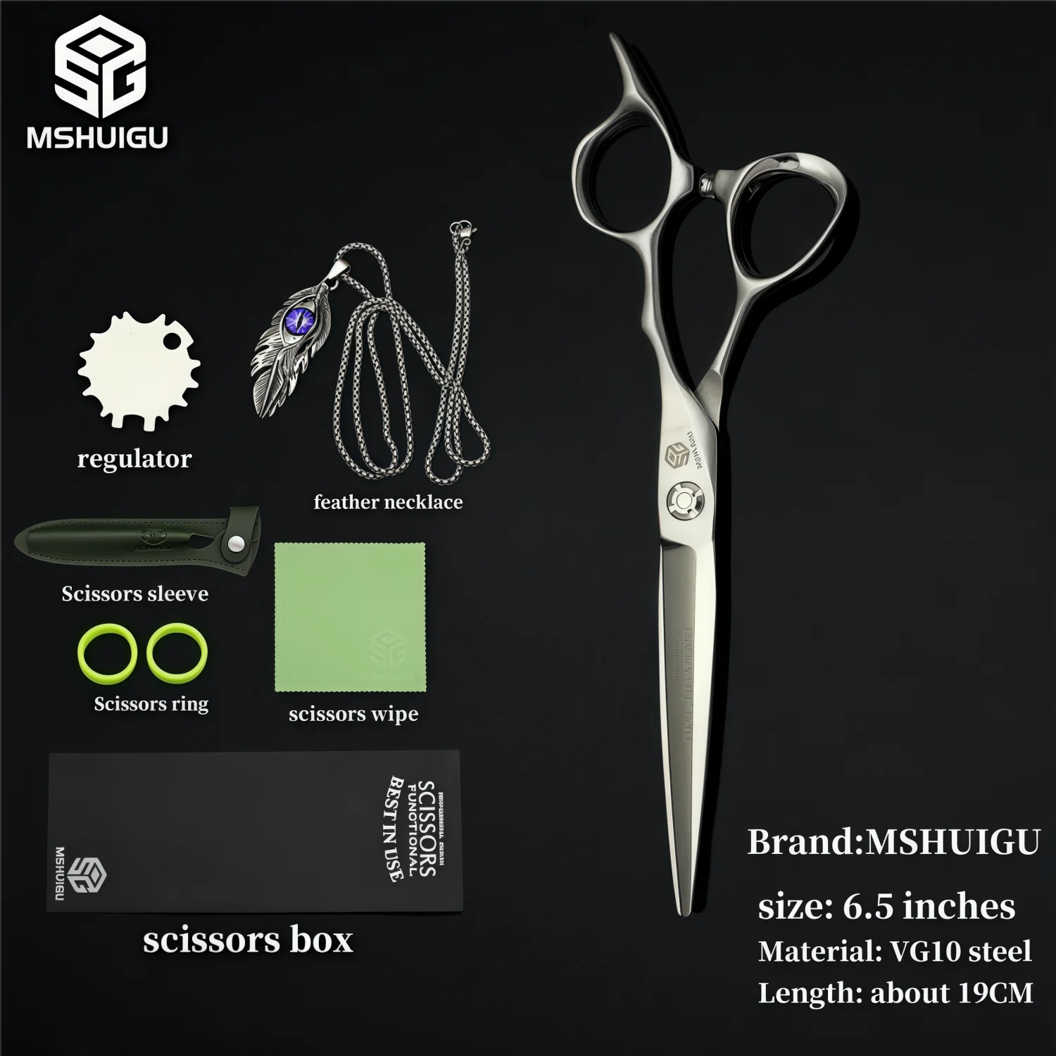 MSHUIGU 440C Professional Barber Scissors 6-7 Inch Laser Wire Serrated Blade Multi-Functional Thinning Hair Shears for Salon Too
