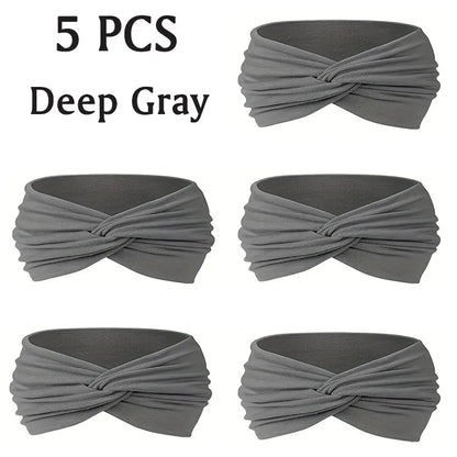 5pc Sports Headbands for Men Women Non-Slip Moisture Wicking Workout Sweatband Fitness Running Cycling Football Yoga Hairband