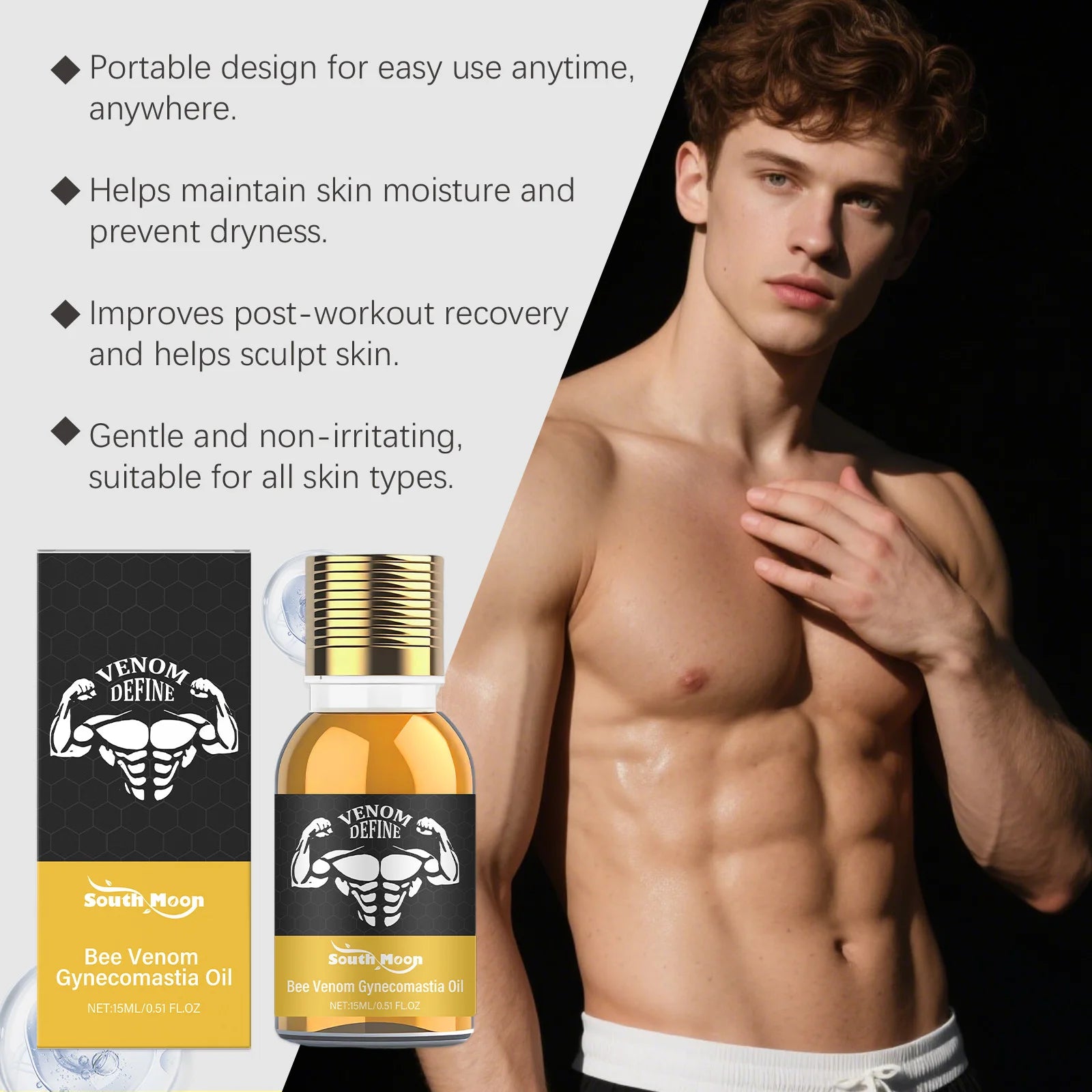 Bee Venom Gynecomastia Oil For Men Breast Shaping Breast Massage Serum Breast Tighten Oil Male Skin Body Moisturizing Care