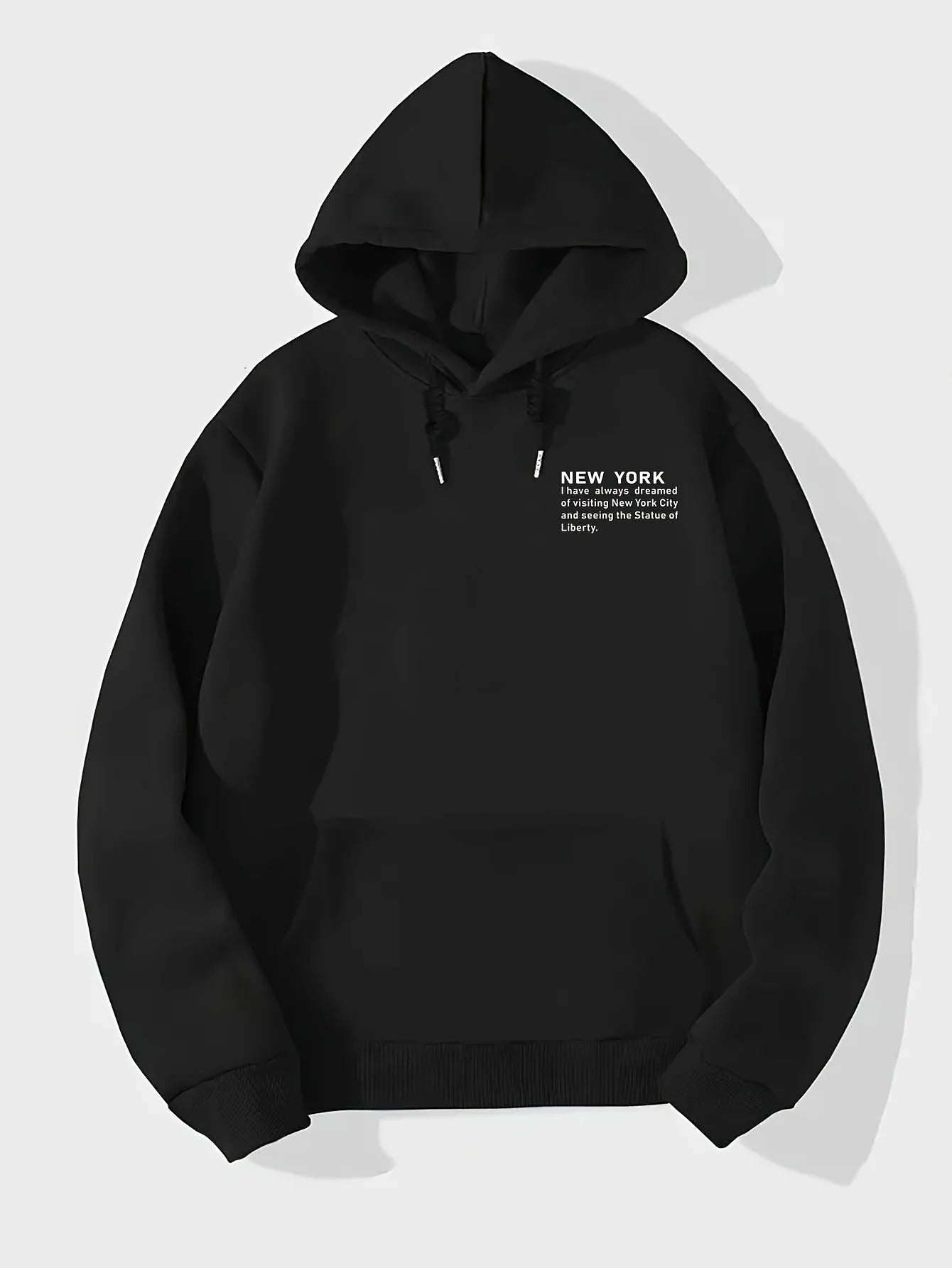 Men's casual pullover hoodie, street style, stretch fabric, lettering print, loose fit