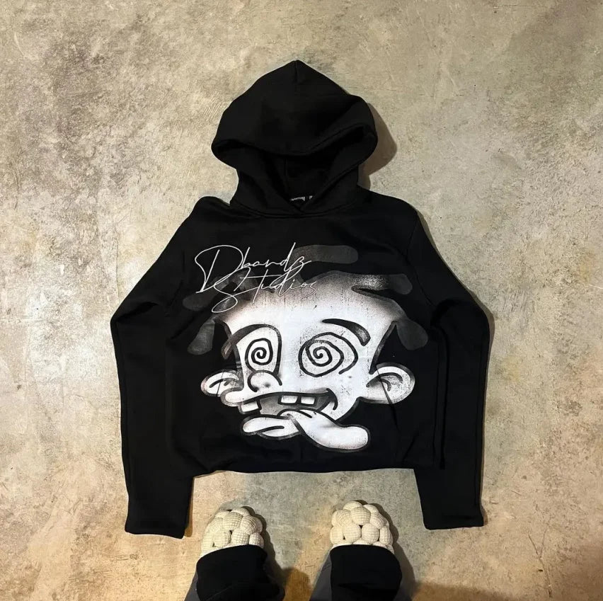 Street trend letter patch design simple long sleeved couple y2k retro casual comfortable loose warm outdoor O-neck sportswear