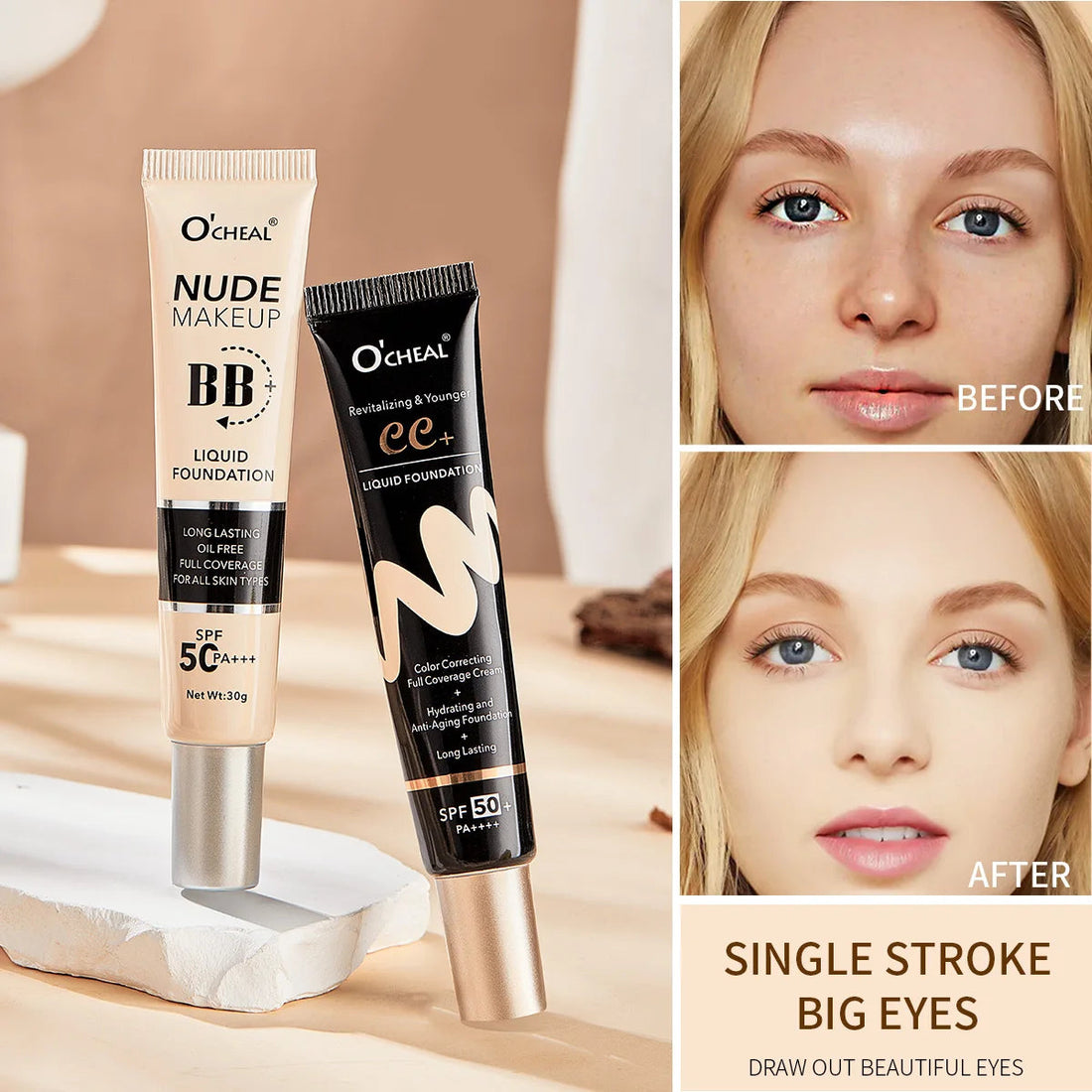 BB Cream SPF50 PA Plus Face Waterproof Foundation Long Lasting Brightening Primer Sunscreen Makeup Base Woman Makeup Cosmetics Halalzen