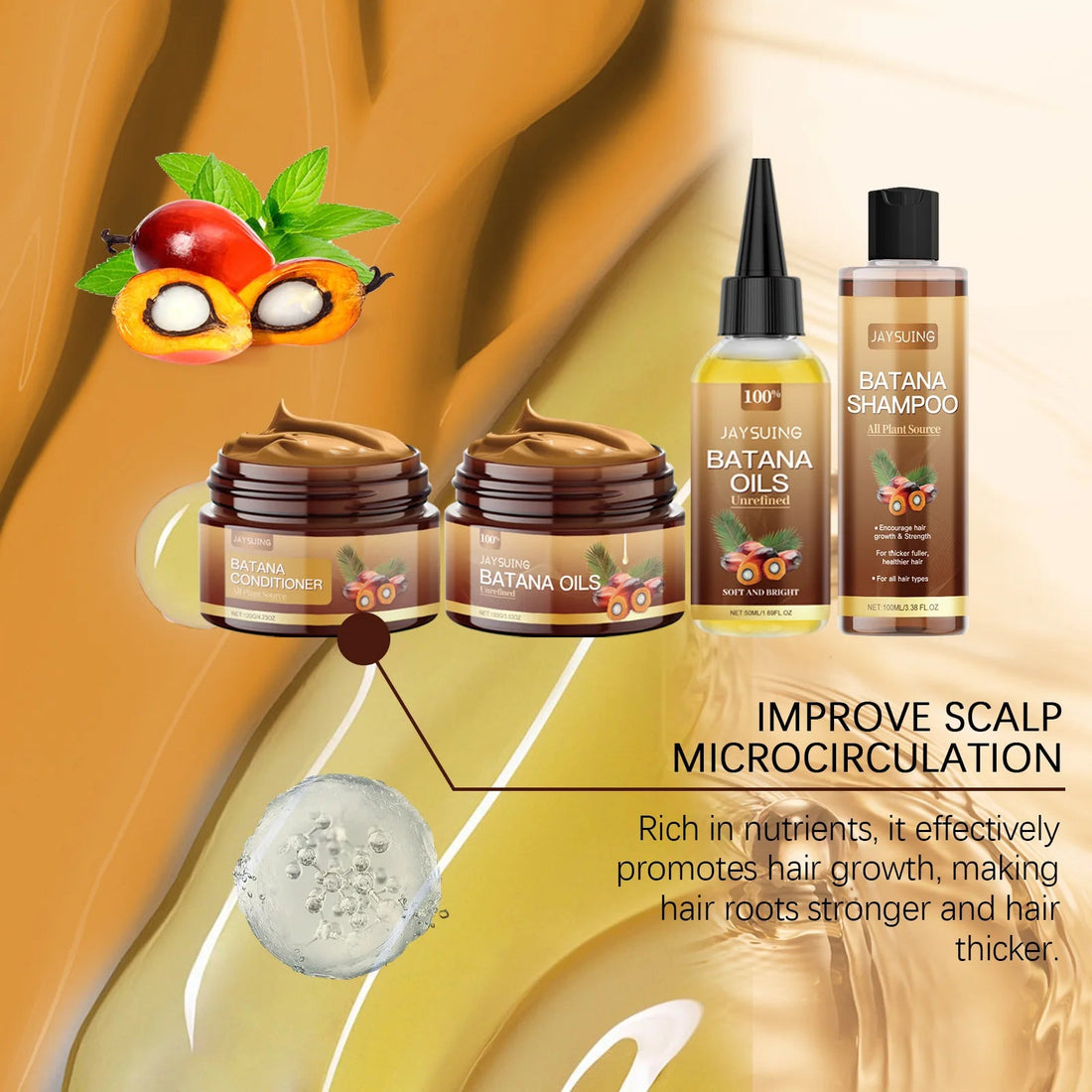 Hair Care Product Batana Oil Shampoo Conditioner Repair Split Ends Frizzy Damage Moisturize Smooth Shiny Keratin Hair Mask Serum Halalzen