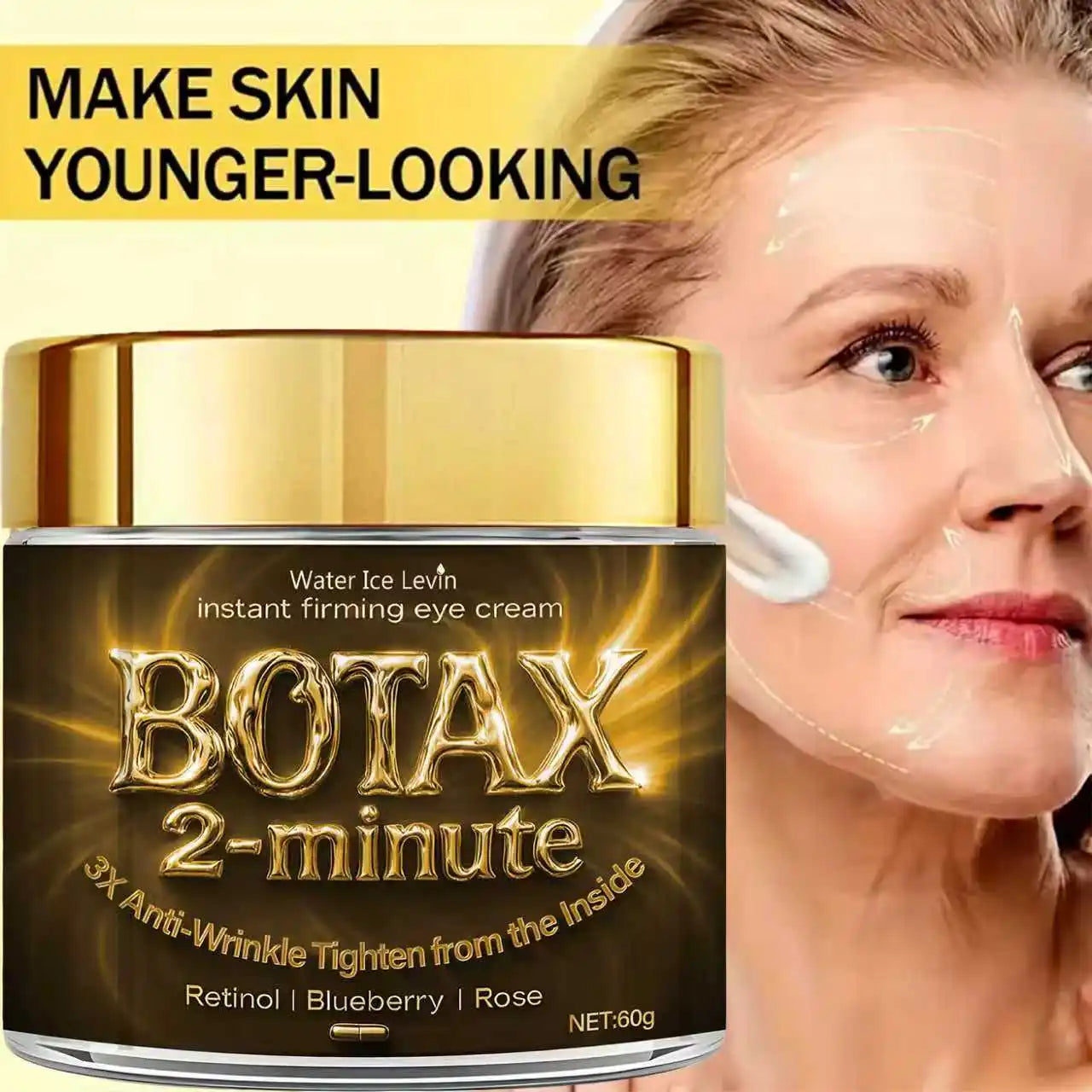Water Ice Levin Instant Firming Eye Cream - 2-Minute Anti-Aging Treatment with Bee Venom & Retinol for Smooth Skin