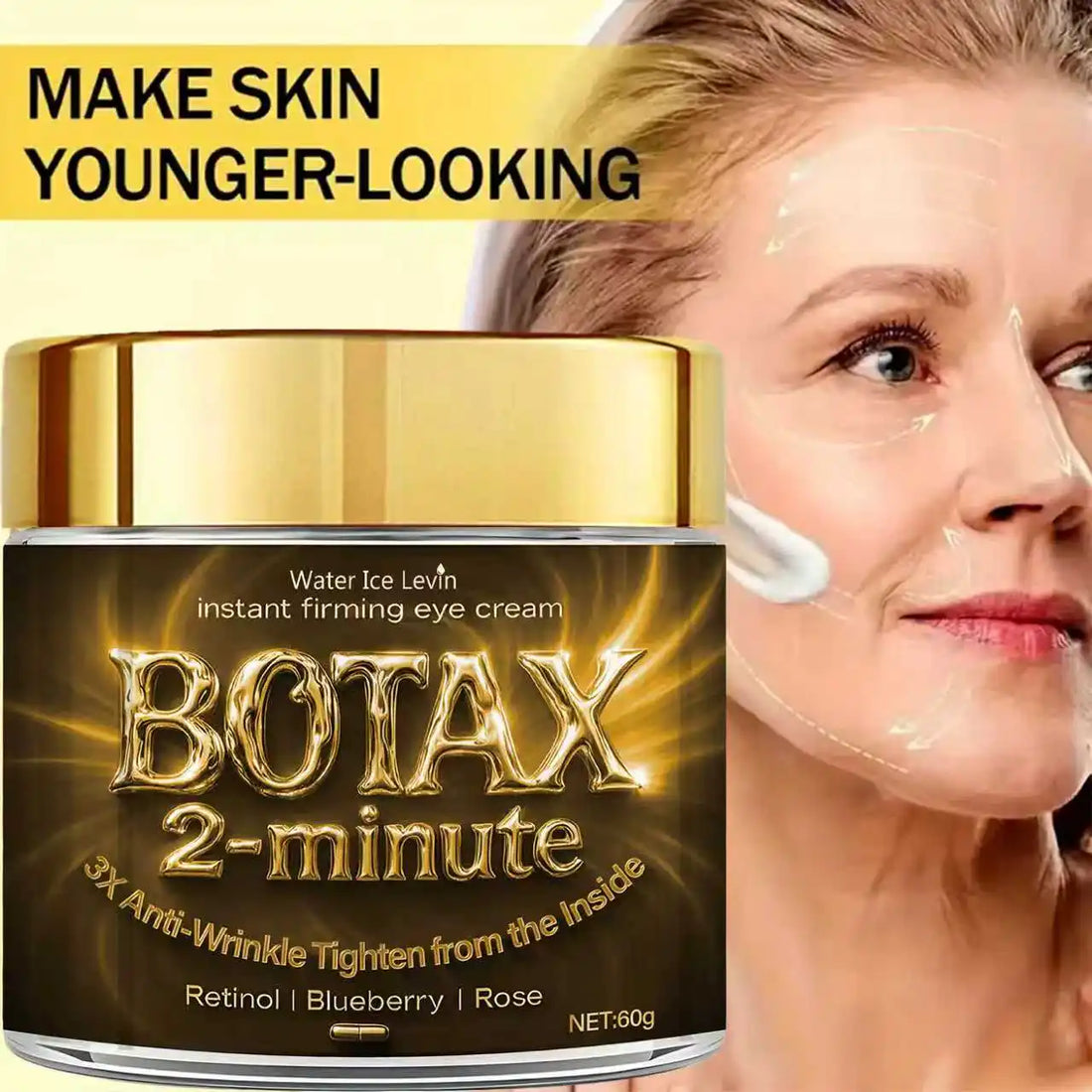 Water Ice Levin Instant Firming Eye Cream - 2-Minute Anti-Aging Treatment with Bee Venom & Retinol for Smooth Skin